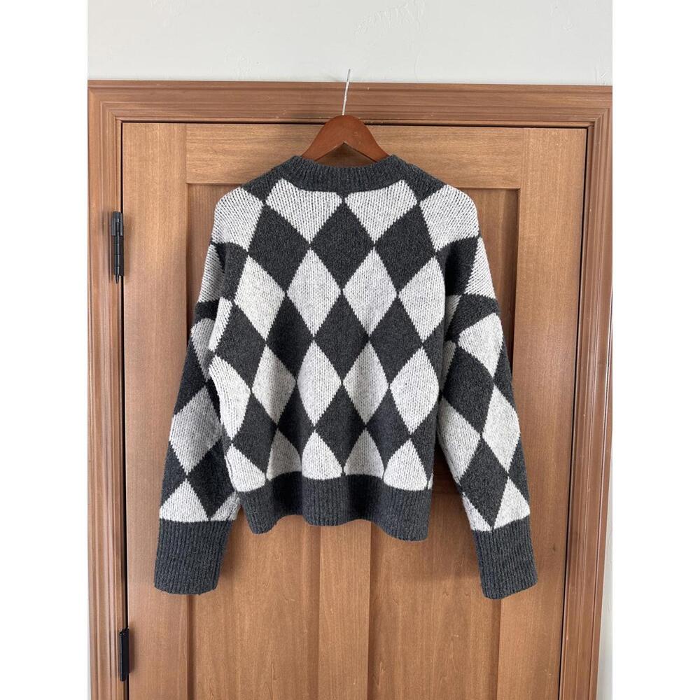 Abercrombie & Fitch Grey Wool Blend Argyle Diamond Check Sweater Women’s Medium - Picture 6 of 10
